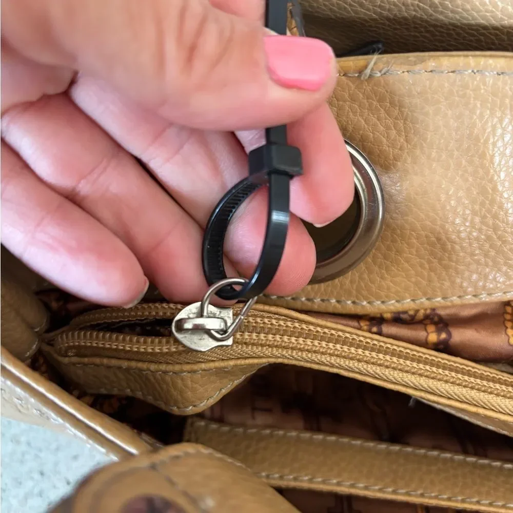 Elegant Tan and Silver Women's Shoulder Bag by Tignanello